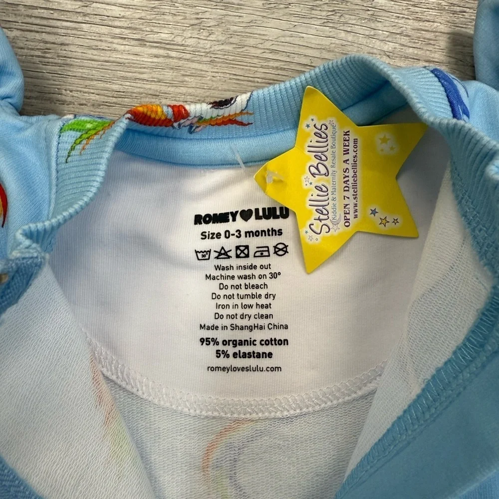 Romey Lulu Blue & White Unicorn Footie - Size 0-3 Months